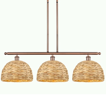 A large image of the Innovations Lighting 516-3I-12-38 Woven Rattan Linear Antique Copper / Natural