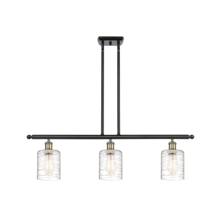 A large image of the Innovations Lighting 516-3I-10-36 Cobbleskill Linear Black Antique Brass / Deco Swirl