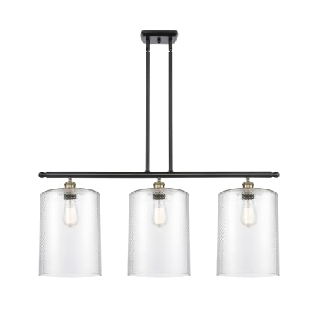 A large image of the Innovations Lighting 516-3I-10-36-L Cobbleskill Linear Black Antique Brass / Clear