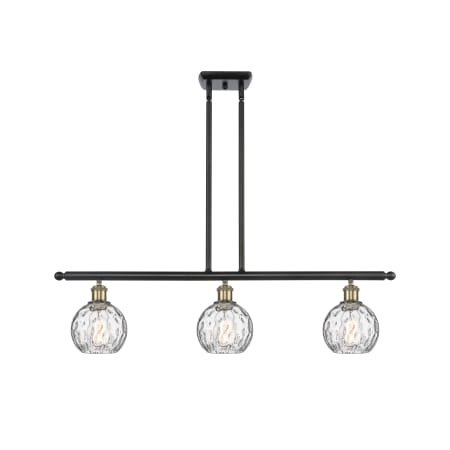 A large image of the Innovations Lighting 516-3I-9-36 Athens Linear Black Antique Brass / Clear Water Glass