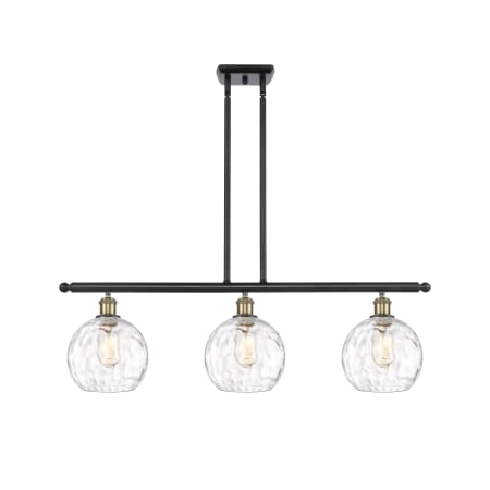A large image of the Innovations Lighting 516-3I-11-36 Athens Linear Black Antique Brass / Clear Water Glass