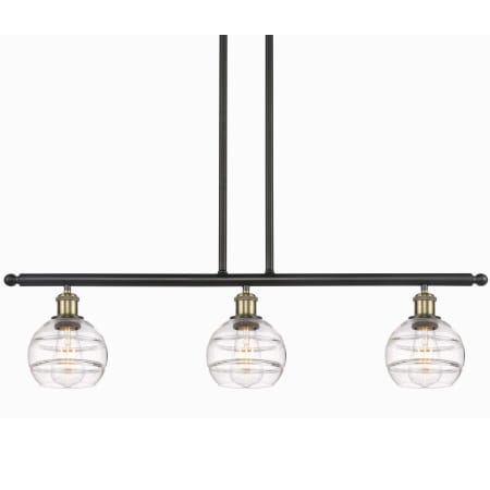 A large image of the Innovations Lighting 516-3I-9-36 Rochester Pendant Black Antique Brass / Clear