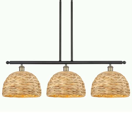 A large image of the Innovations Lighting 516-3I-12-38 Woven Rattan Linear Black Antique Brass / Natural