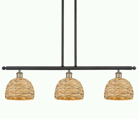 A large image of the Innovations Lighting 516-3I-11-36 Woven Rattan Linear Black Antique Brass / Natural