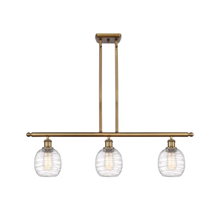A large image of the Innovations Lighting 516-3I-10-36 Belfast Linear Brushed Brass / Deco Swirl