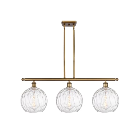 A large image of the Innovations Lighting 516-3I-13-37 Athens Linear Brushed Brass / Clear Water Glass