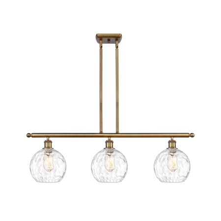 A large image of the Innovations Lighting 516-3I-11-36 Athens Linear Brushed Brass / Clear Water Glass