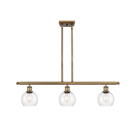 A large image of the Innovations Lighting 516-3I-9-36 Athens Linear Brushed Brass / Clear