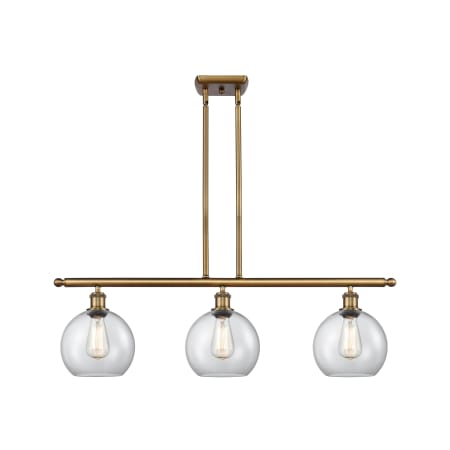 A large image of the Innovations Lighting 516-3I-11-36 Athens Linear Brushed Brass / Clear