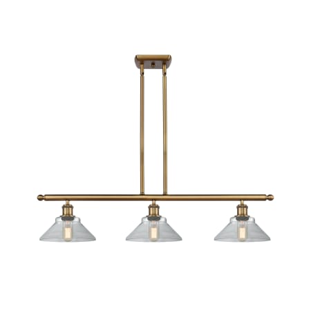 A large image of the Innovations Lighting 516-3I Orwell Brushed Brass / Clear