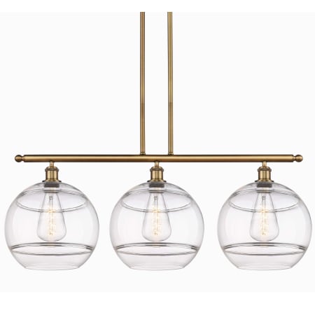 A large image of the Innovations Lighting 516-3I-14-39 Rochester Pendant Brushed Brass / Clear