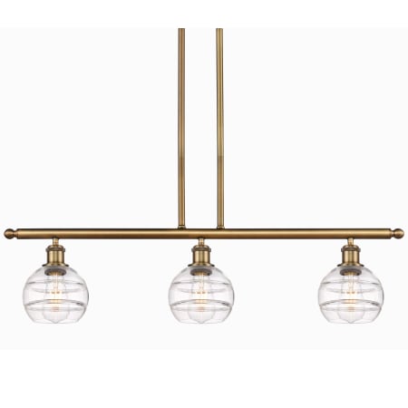 A large image of the Innovations Lighting 516-3I-9-36 Rochester Pendant Brushed Brass / Clear