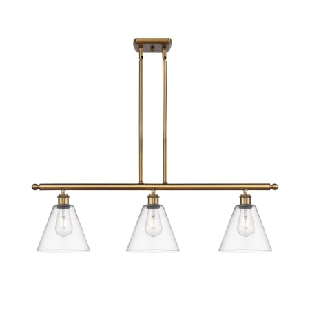 A large image of the Innovations Lighting 516-3I-11-36 Berkshire Linear Brushed Brass / Clear