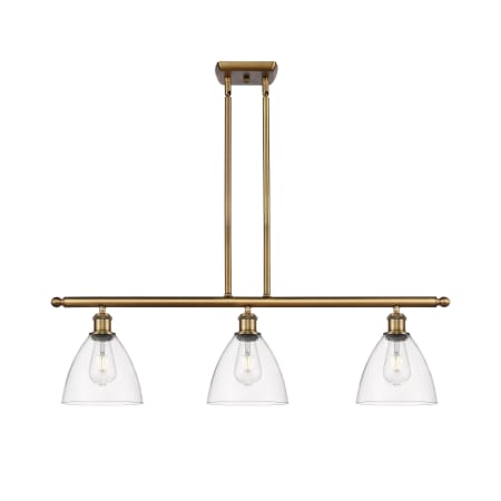 A large image of the Innovations Lighting 516-3I-11-36 Bristol Linear Brushed Brass / Clear