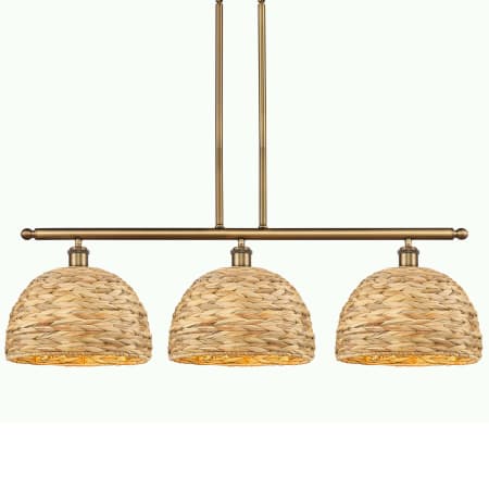 A large image of the Innovations Lighting 516-3I-12-38 Woven Rattan Linear Brushed Brass / Natural