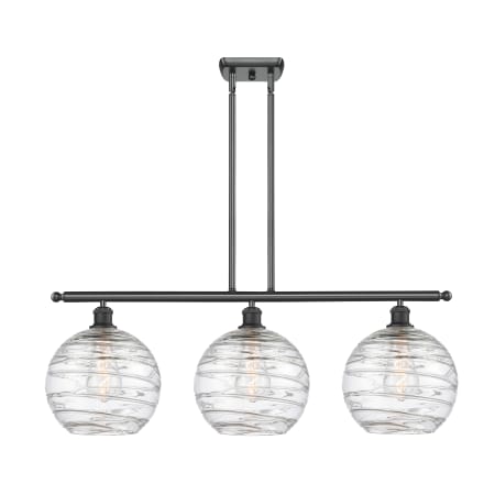 A large image of the Innovations Lighting 516-3I-13-37 Athens Linear Matte Black / Clear Deco Swirl