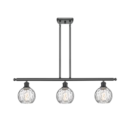 A large image of the Innovations Lighting 516-3I-9-36 Athens Linear Matte Black / Clear Water Glass