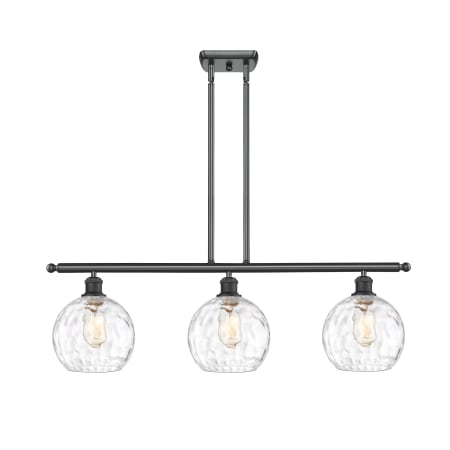 A large image of the Innovations Lighting 516-3I-11-36 Athens Linear Matte Black / Clear Water Glass