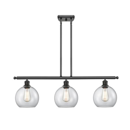 A large image of the Innovations Lighting 516-3I-11-36 Athens Linear Matte Black / Clear