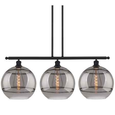 A large image of the Innovations Lighting 516-3I-14-39 Rochester Pendant Matte Black / Light Smoke