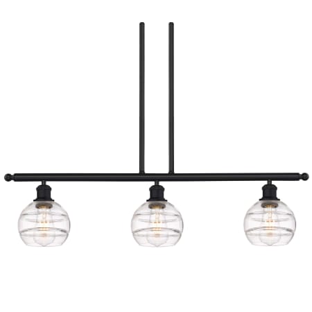 A large image of the Innovations Lighting 516-3I-9-36 Rochester Pendant Matte Black / Clear