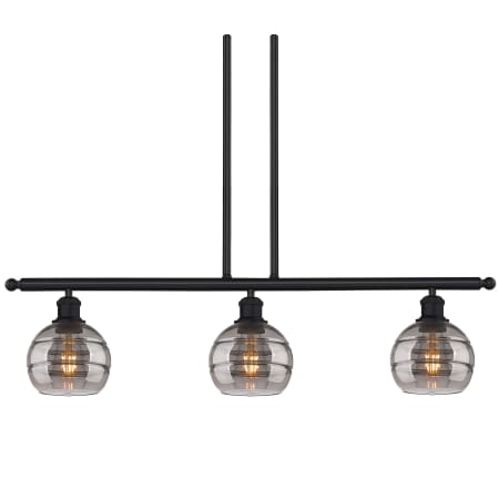 A large image of the Innovations Lighting 516-3I-9-36 Rochester Pendant Matte Black / Light Smoke