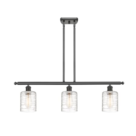 A large image of the Innovations Lighting 516-3I-10-36 Cobbleskill Linear Oil Rubbed Bronze / Deco Swirl