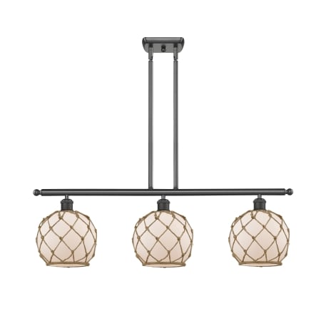 A large image of the Innovations Lighting 516-3I Farmhouse Rope Oil Rubbed Bronze / White Glass with Brown Rope