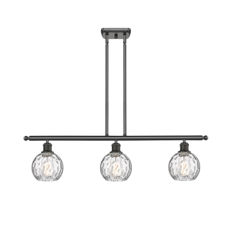A large image of the Innovations Lighting 516-3I-9-36 Athens Linear Oil Rubbed Bronze / Clear Water Glass