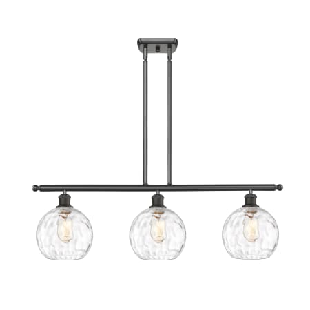 A large image of the Innovations Lighting 516-3I-11-36 Athens Linear Oil Rubbed Bronze / Clear Water Glass