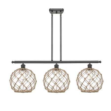 A large image of the Innovations Lighting 516-3I Large Farmhouse Rope Oil Rubbed Bronze / Clear Glass with Brown Rope