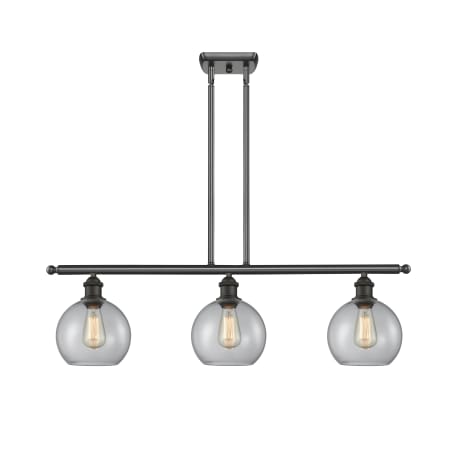 A large image of the Innovations Lighting 516-3I-11-36 Athens Linear Oil Rubbed Bronze / Clear