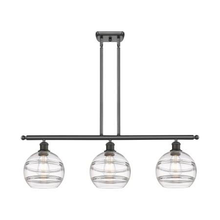 A large image of the Innovations Lighting 516-3I-10-36 Rochester Linear Oil Rubbed Bronze / Clear