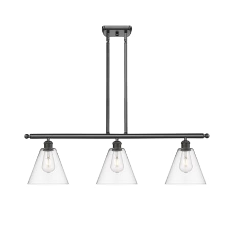 A large image of the Innovations Lighting 516-3I-11-36 Berkshire Linear Oil Rubbed Bronze / Clear