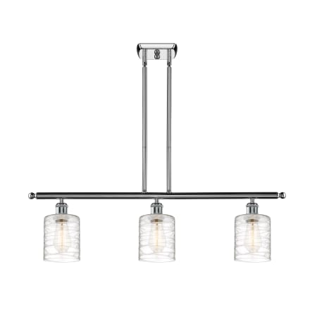 A large image of the Innovations Lighting 516-3I-10-36 Cobbleskill Linear Polished Chrome / Deco Swirl