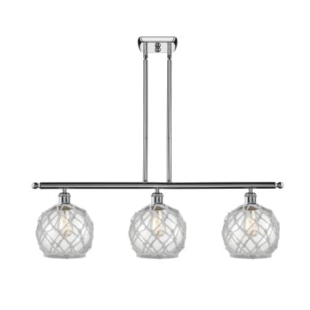 A large image of the Innovations Lighting 516-3I Farmhouse Rope Polished Chrome / Clear Glass with White Rope