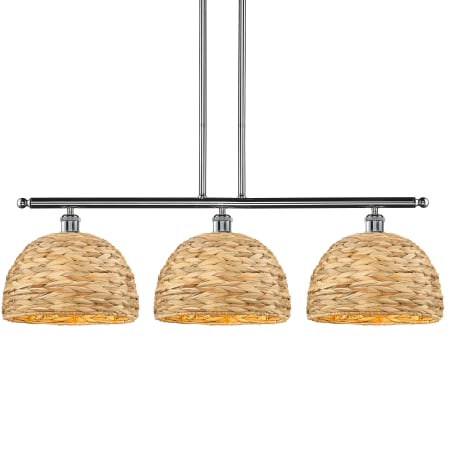 A large image of the Innovations Lighting 516-3I-12-38 Woven Rattan Linear Polished Chrome / Natural