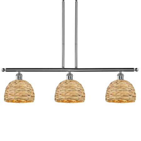 A large image of the Innovations Lighting 516-3I-11-36 Woven Rattan Linear Polished Chrome / Natural