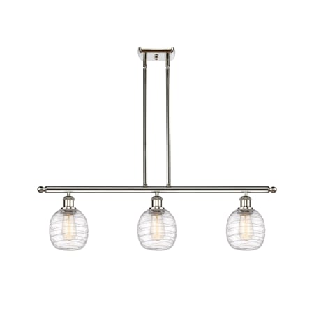 A large image of the Innovations Lighting 516-3I-10-36 Belfast Linear Polished Nickel / Deco Swirl