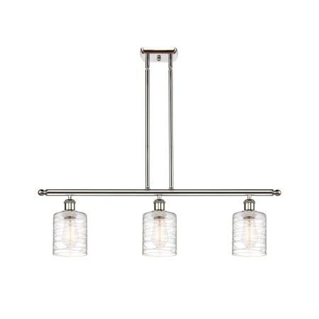 A large image of the Innovations Lighting 516-3I-10-36 Cobbleskill Linear Polished Nickel / Deco Swirl