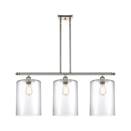 A large image of the Innovations Lighting 516-3I-10-36-L Cobbleskill Linear Polished Nickel / Clear