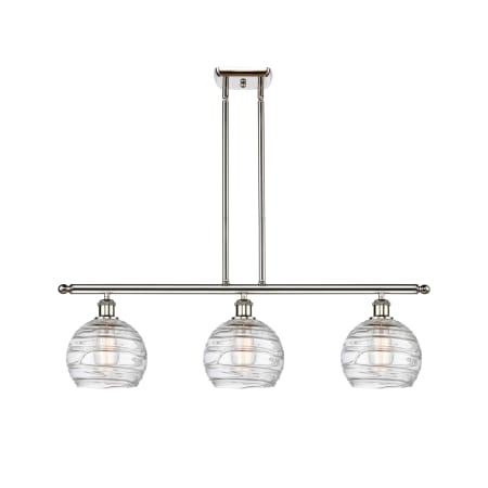 A large image of the Innovations Lighting 516-3I-11-36 Athens Linear Clear Deco Swirl / Polished Nickel