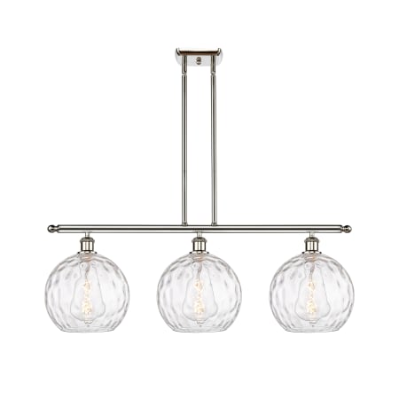 A large image of the Innovations Lighting 516-3I-13-37 Athens Linear Polished Nickel / Clear Water Glass
