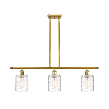 A large image of the Innovations Lighting 516-3I-10-36 Cobbleskill Linear Satin Gold / Deco Swirl