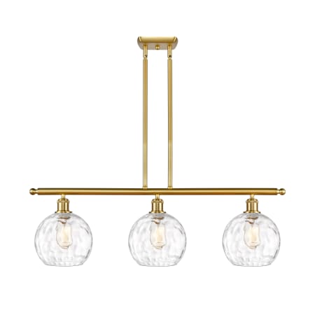 A large image of the Innovations Lighting 516-3I-11-36 Athens Linear Satin Gold / Clear Water Glass