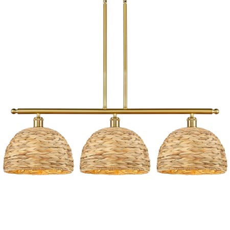 A large image of the Innovations Lighting 516-3I-12-38 Woven Rattan Linear Satin Gold / Natural