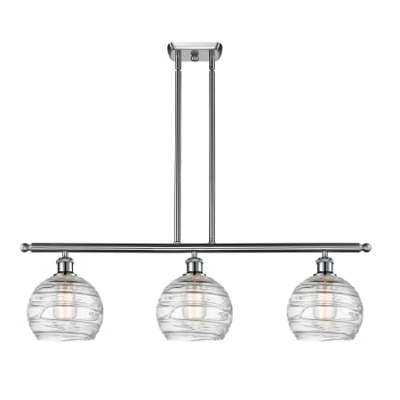 A large image of the Innovations Lighting 516-3I-11-36 Athens Linear Clear Deco Swirl / Brushed Satin Nickel