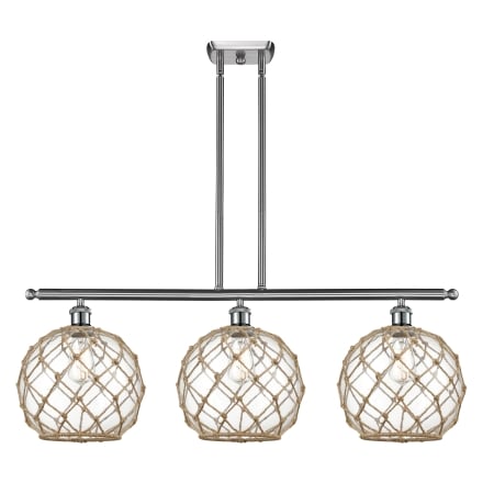 A large image of the Innovations Lighting 516-3I Large Farmhouse Rope Brushed Satin Nickel / Clear Glass with Brown Rope