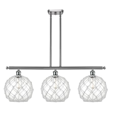A large image of the Innovations Lighting 516-3I Large Farmhouse Rope Brushed Satin Nickel / Clear Glass with White Rope