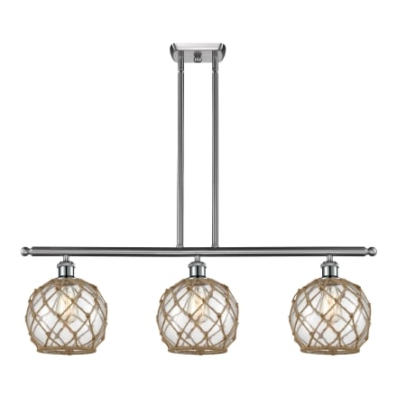 A large image of the Innovations Lighting 516-3I Farmhouse Rope Brushed Satin Nickel / Clear Glass with Brown Rope